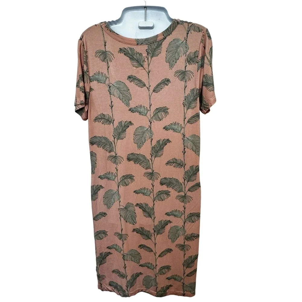 NWOT Chaser Coral GreenTropical Palm Leaf Print Super Soft T-Shirt Dress SZ S - Picture 5 of 6